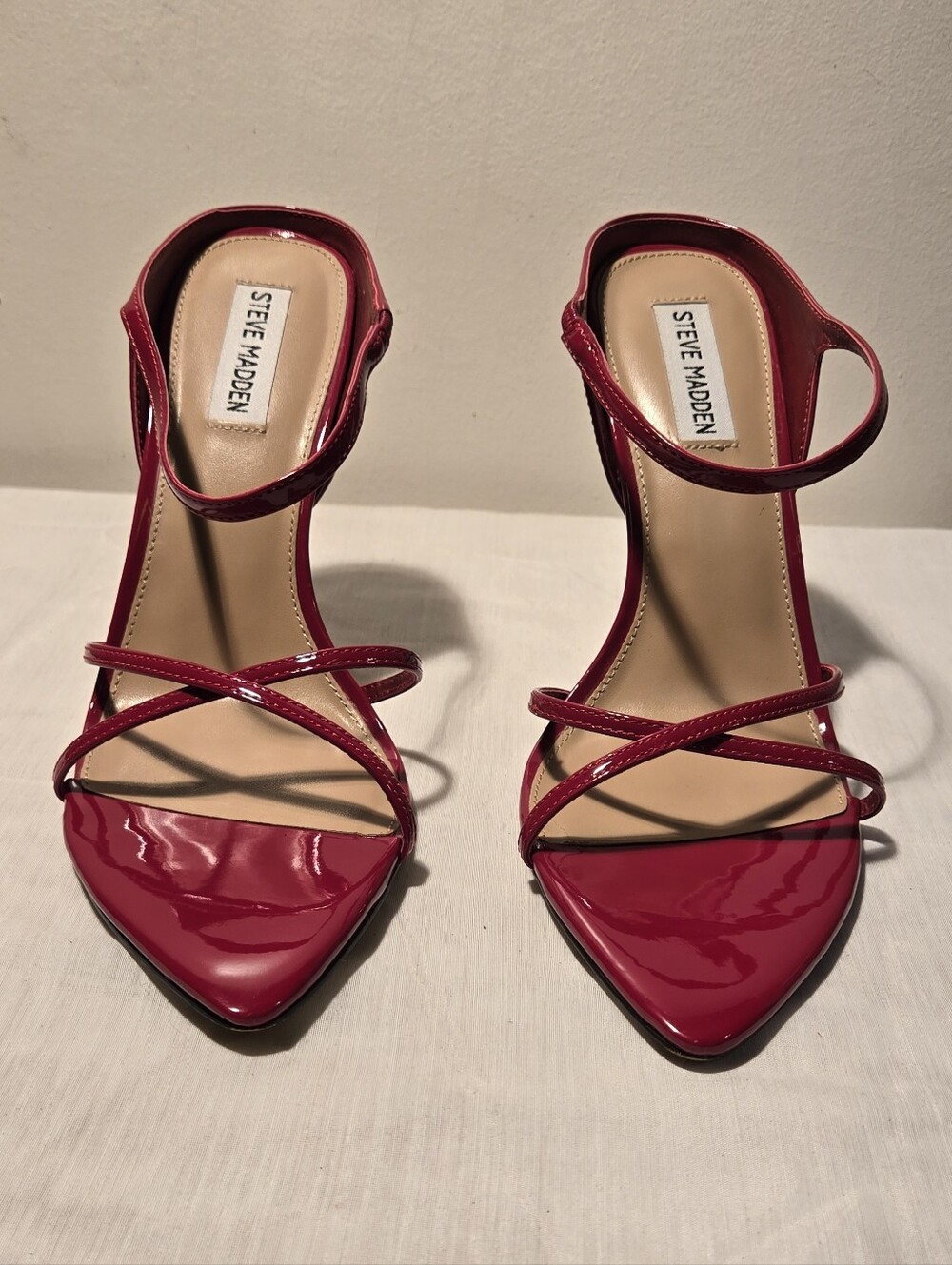 Steve Madden Cherry Red Patent Strappy Pointed-Toe Heels